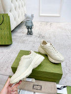 Gucci unisex sneakers, cream leather with sleek panels and chunky sole