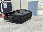 Prada zip-top bag with black straps and structured top, black leather