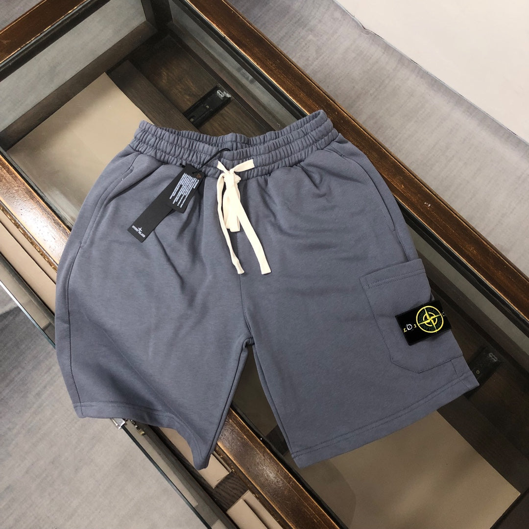 Stone Island shorts, slate blue with white drawstring and side pocket
