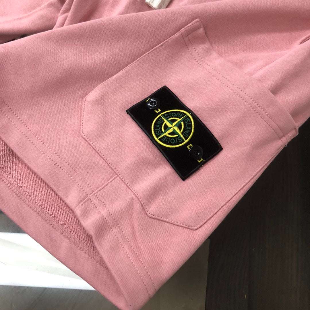 Stone Island pink shorts side pocket with black logo patch