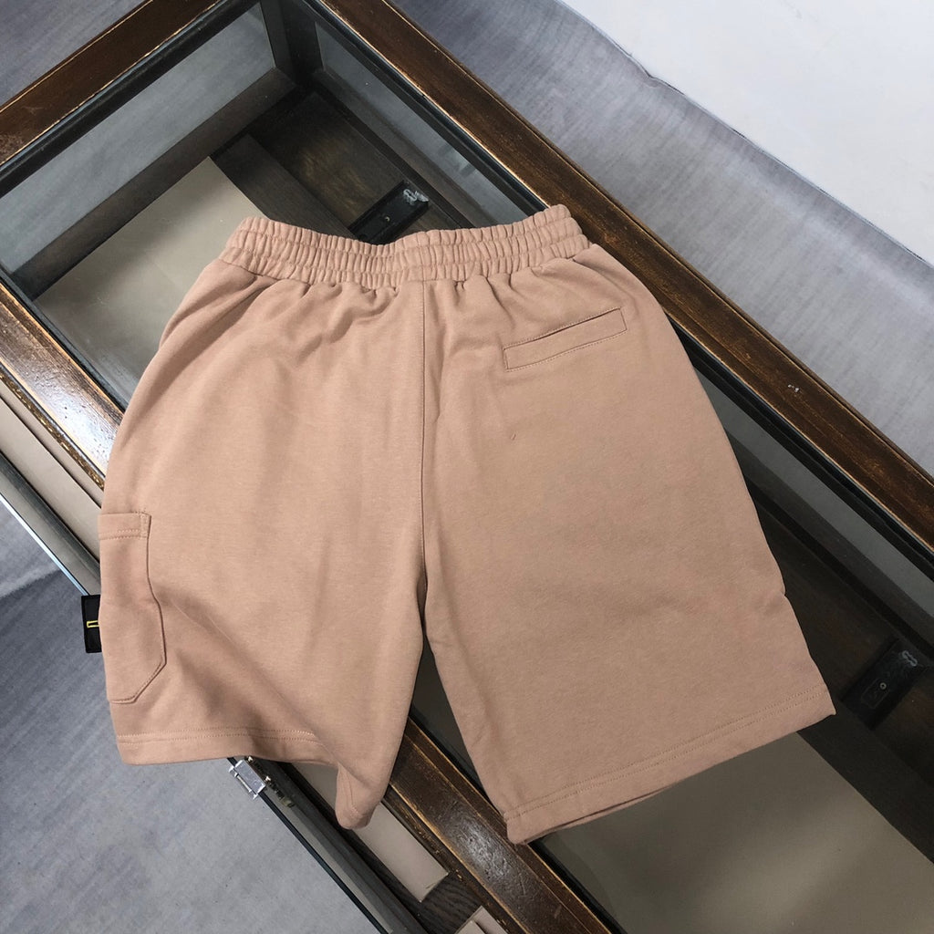 Stone Island beige shorts with elastic waist, side cargo pocket, drawstring