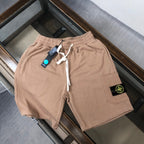 Stone Island beige drawstring shorts, elastic waist, side pocket, logo patch