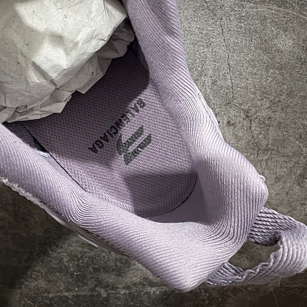 Lavender Balenciaga sock liner with embossed logo and knit heel collar