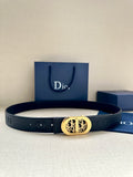 Dior belt in dark textured leather with gold-tone oval logo buckle
