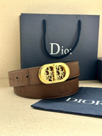 Dior leather belt in brown with gold-tone buckle and logo embossing