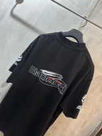 Short-sleeve T-shirt, black with white back logo print and partial sleeve logo