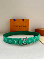 Louis Vuitton green monogram belt with gold-tone buckle