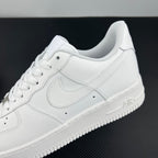 White Nike Air Force 1 quarter panel sneaker, Swoosh and Air logo on side