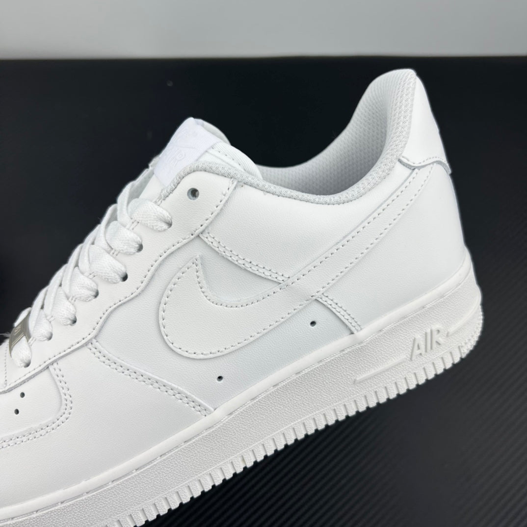 White Nike Air Force 1 quarter panel sneaker, Swoosh and Air logo on side