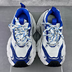 White and blue chunky sneakers with blue laces and padded tongues