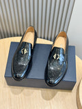 Dior unisex patent leather loafers, black, gold emblem detail