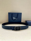 Dior belt in dark blue leather with oval logo buckle