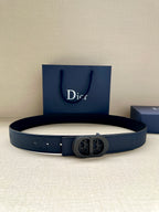 Dior belt in dark blue leather with oval logo buckle