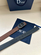 Brown leather belt with oval monogram buckle