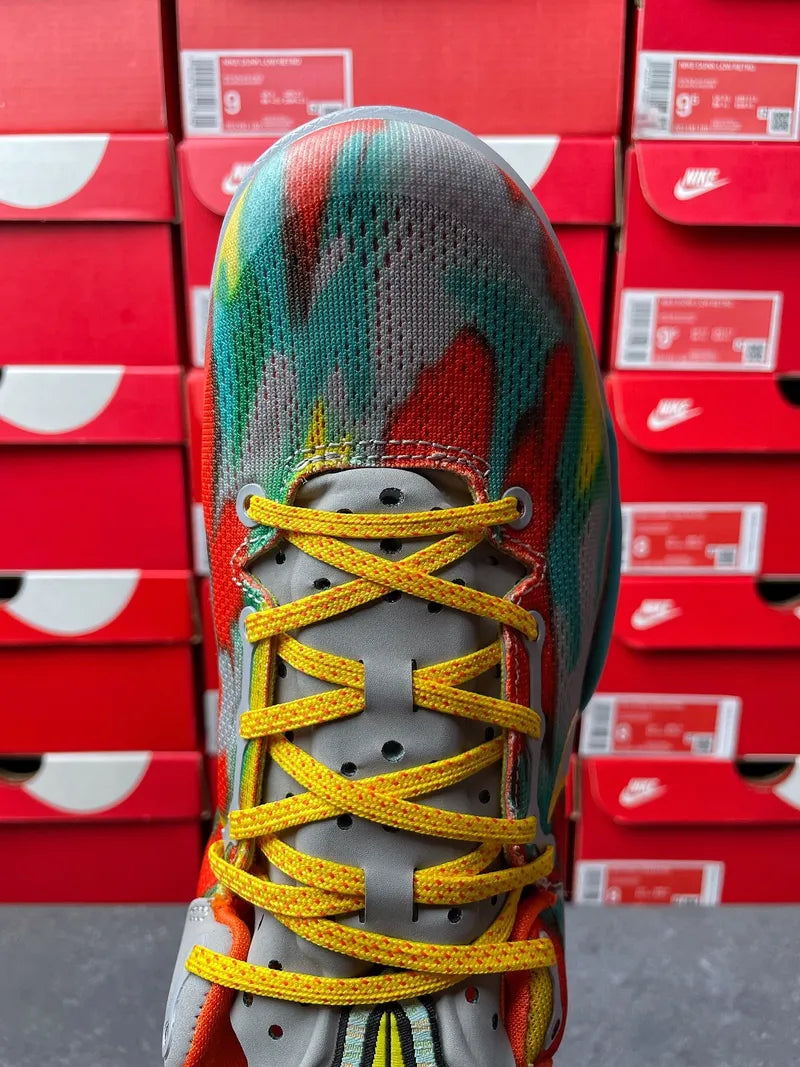 Nike Kobe 8 Protro shoes, multicolor toe knit with yellow lace-up front