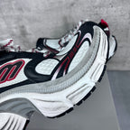 Balenciaga unisex chunky sneakers heel and side view in black, white, and red