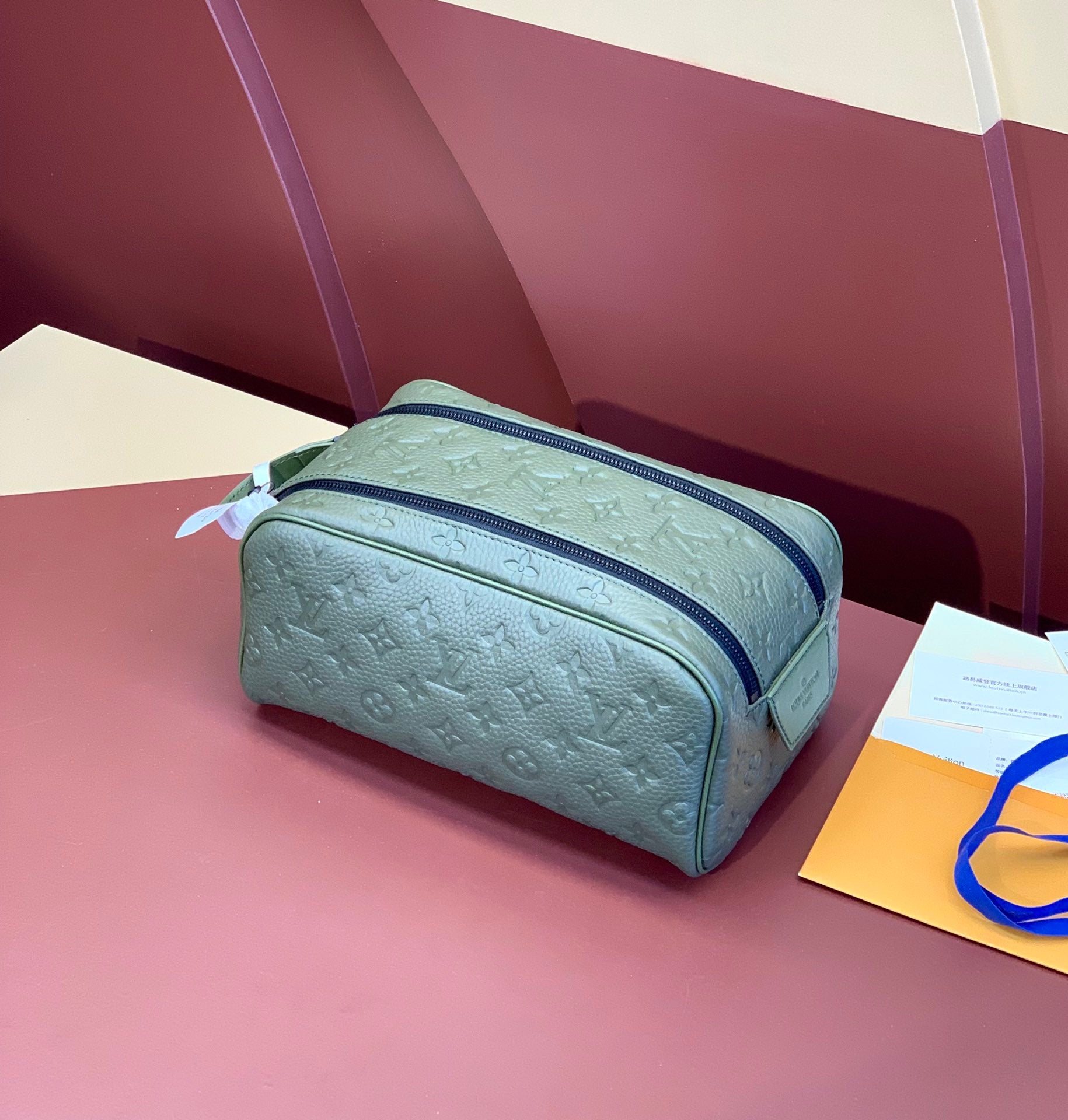 Louis Vuitton monogram zip pouch, light blue, double zipper, structured shape