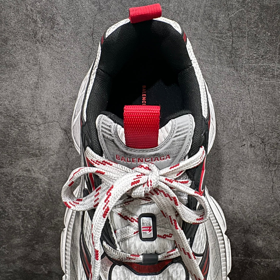Balenciaga sneakers, heel and laces: red pull tab, black interior, red/white details