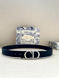 Dior belt in dark navy with silver CD buckle.