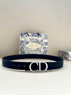 Dior belt in dark navy with silver CD buckle.