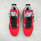 Pair of red basketball sneakers with black laces, gray collars, and mesh panels