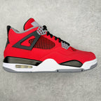 Red basketball sneaker with black mesh, gray accents, white midsole and air unit