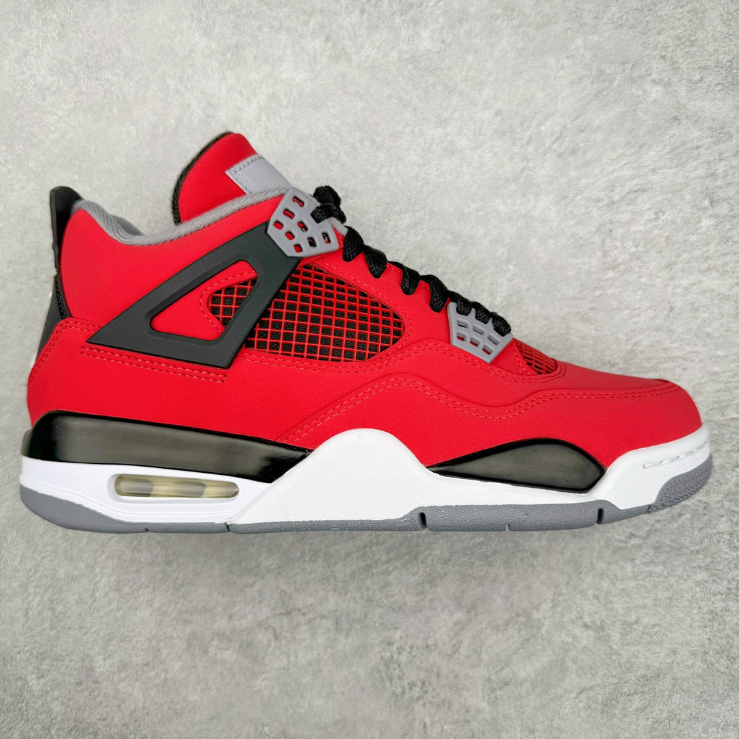 Red basketball sneaker with black mesh, gray accents, white midsole and air unit