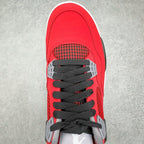 Red sneaker upper close-up with black laces and mesh forefoot panel