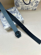 Dior belt strap and tail: light blue leather with dark adjustable holes and buckle