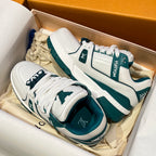 Louis Vuitton low-top sneakers in box, white uppers with teal side stripe