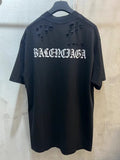 Black crewneck T-shirt with BALENCIAGA cutout logo on chest
