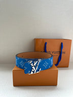Blue monogram belt with gold-tone buckle
