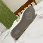 Gray Gucci unisex sneaker outsole with bee graphic and Gucci lettering