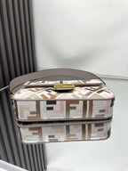 Fendi mini bag with F-end monogram and gold clasp, structured top
