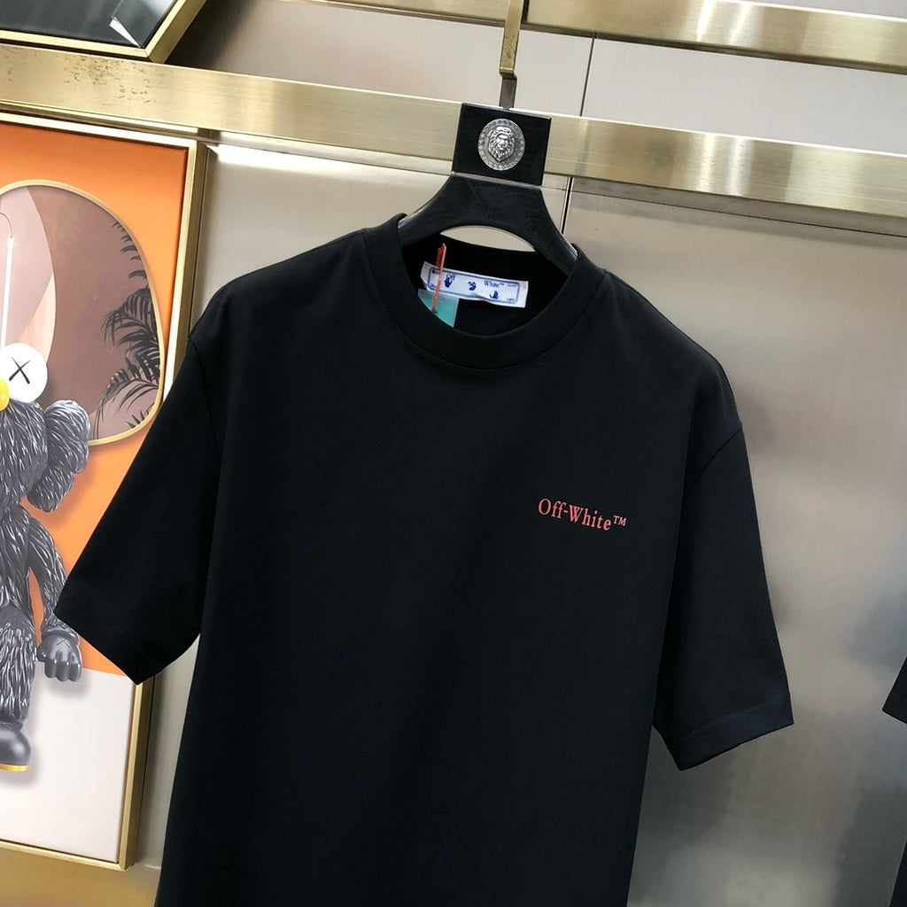 Off-White™ black T-shirt front with small red logo detail