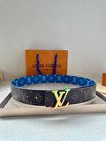 Louis Vuitton monogram belt with blue strap and LV multicolor buckle