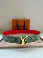 Louis Vuitton monogram belt with multicolor LV buckle on light green strap