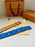 Blue monogram belt with LV buckle and matching strap end