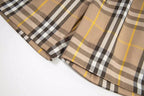 Plaid shorts with straight hem and gathered cuffs, beige black and yellow checks