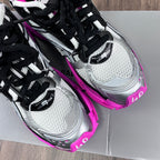 Unisex Balenciaga sneakers, silver mesh with black laces and neon pink trim