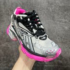 Balenciaga unisex running sneaker, silver-gray and black with pink heel detail