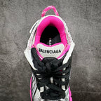 Balenciaga unisex running sneaker, pink-lined collar with black lace and white mesh