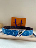 Louis Vuitton belt in blue monogram canvas with large silver LV buckle