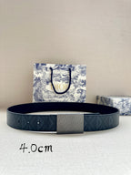 Dior belt, dark blue leather strap with stitched texture and silver buckle
