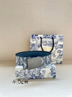 Dior belt with blue patterned strap and gray rectangular buckle, 4.0cm width