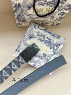 Dior belt with blue patterned strap and black textured rectangular buckle