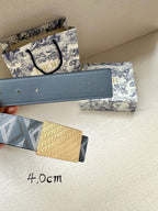 Dior belt light blue strap detail with gold-tone buckle and engraved center