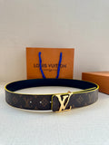 Louis Vuitton monogram belt with gold buckle and blue edge trim
