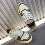 Unisex Fendi leather sneakers, white with brown accents, lace-up and perforated toe