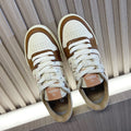 Unisex Fendi leather sneakers, white with brown panels and lace-up front